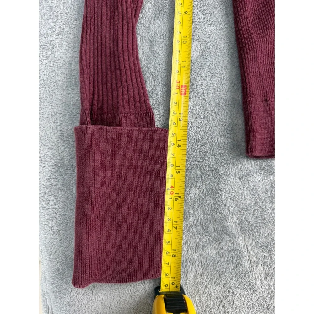 Tory Burch 100% Cotton V-Neck Fitted Cardigan Burgundy Gold Logo Buttons S